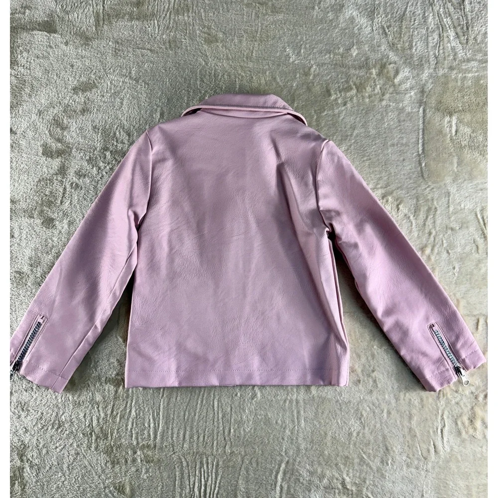 Little Lass Girls Pink Faux Leather Moto Biker Jacket Size 5T‎ NEW